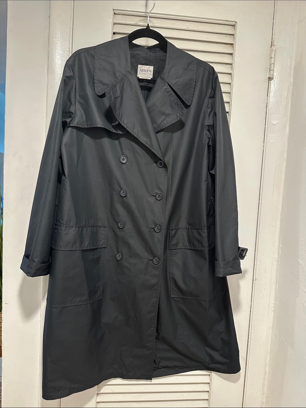 Giorgio Armani Black Double-Breasted Rain Coat for Women